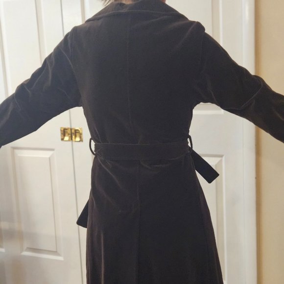 VINTAGE ETHEL PEAR ONEUP Velvet Double Breasted Trench Coat With Tie Waist - Picture 2 of 5